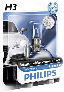 Single Philips WhiteVision H3 Car Headlight Bulb 12336WHVB1